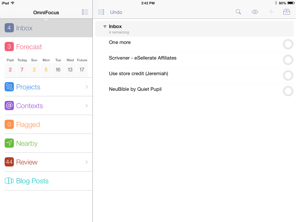 iPad, showing various perspectives and Inbox